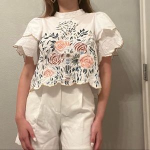 Zara Floral Mock Neck blouse
